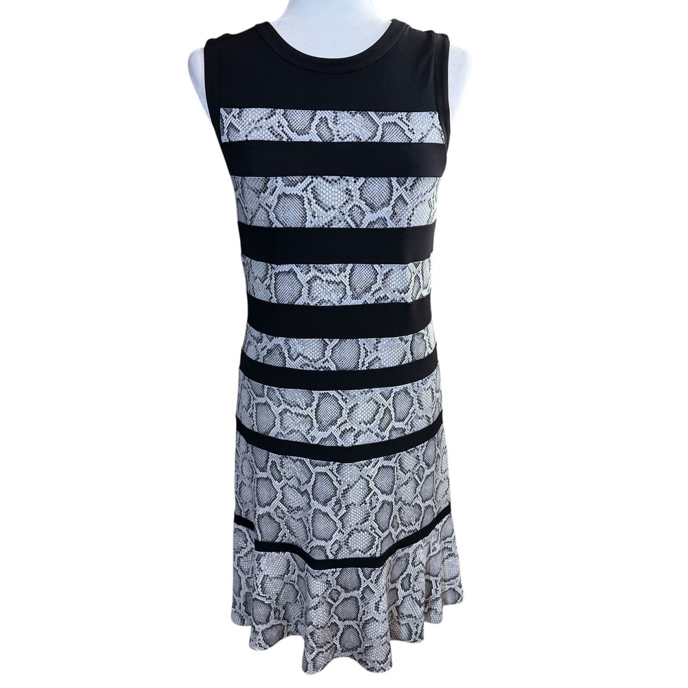 MICHAEL Michael Kors Snake Print Fit & Flare Dress Women's Small Black Gray